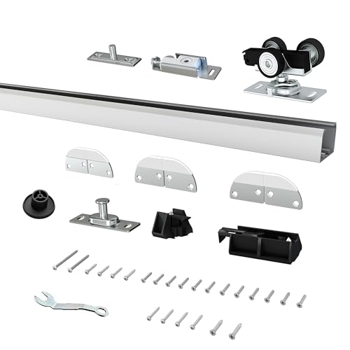Image of SongYung 28" Bifold Door Hardware Kit for 2 Doors,Aluminum Sliding Barn Door Hardware Top Mounted for Bathroom, Bedroom, Storeroom, Living Room