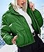 Tanming Womens Faux Leather Puffer Jacket Winter Long Sleeve Black Short Bubble Coat (Green-S)