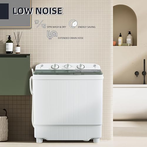 Image of Elevon Portable Washing Machine Twin Tub 9.9 Lbs Capacity, (7.7 Lbs) and Spinner(2.2 Lbs) Combo Mini Compact Laundry Washer for Home, Apartment, Camping, RVs and Dorms, Black /White