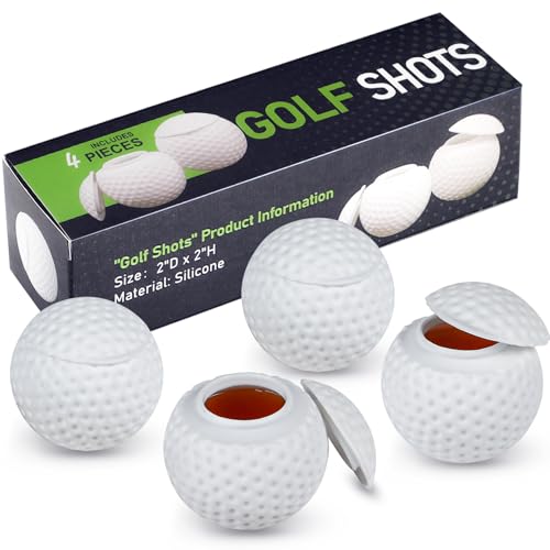 KOLUTI 4 Pack Silicone 1.5oz Golf Ball Shot Glasses, Small Funny Juice Drinking Golf Ball Shaped Shot Glass with Lid, Golf Birthday Festival Themed Gifts Set for Men Golfers, White