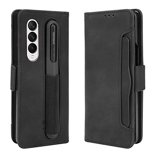 Boleyi Schutzhülle für Samsung Galaxy Z Fold 3, [ Magnetverschluss, Kartenfach, Standfunktion ] Handytasche Flip Magnet Wallet Case Tasche Lederhülle für Samsung Galaxy Z Fold 3,Schwarz