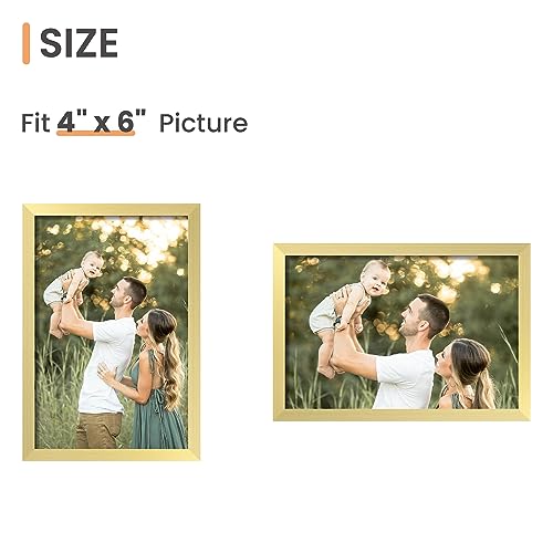 Image of upsimples 4x6 Picture Frame Set of 3, Made of High Definition Glass for 4 x 6 Gold Frames, Wall and Tabletop Display Thin Border Photo Frame for Home Decor (Pack of 3)