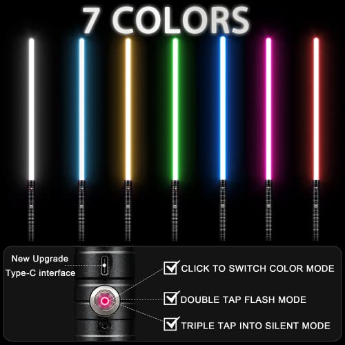 Oomyeh 2 In 1 Dueling Lightsaber Alloy Handle 7 Colors With 3 Modes Light Saber Type-C Rechargeable Lightsaber For Kids And Adults Children's Day (2 Pack Black) #TOP1