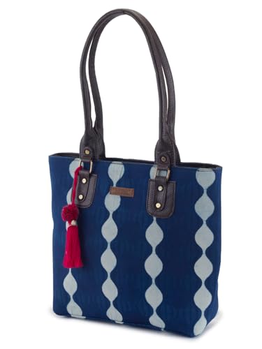 Image of NEPRI Office Pouch Tote Bag | Stylish Set of 2 Tote Bags for Women| Vegan Leather & Handblock Printed Fabric Handbag with Double Handle Shoulder Strap| Daily & Travel Use