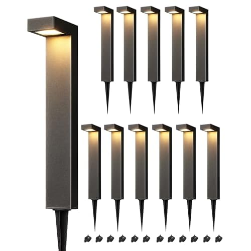 EDISHINE Low Voltage Pathway Lights Wired, 3000K 3.2W 50,000Hrs Waterproof LED Outdoor Landscape Lighting with Connectors, 12V Modern Cast-Aluminum Landscape Path Lights for Walkway Garden,
