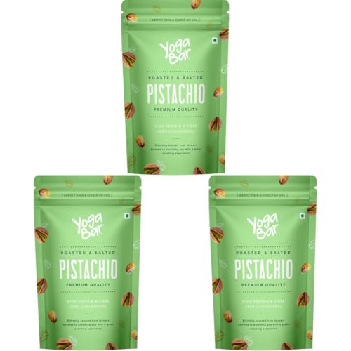 Image of Yogabar Premium Pista 200g|Roasted Salted Pista|Crunchy Pistachios|Tasty & Healthy Nuts Dry Fruits|Rich in Protein, Fibre, Gluten Free & Low Calories|Healthy Snacks|Dry Fruit Gift Pack (Pack of 3)