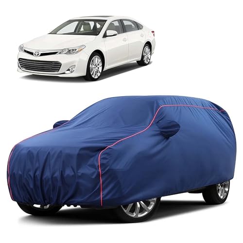 Image of Sulfar 100% Water Resistant Car Body Cover Compatible with Mirror for Toyota Avalon (Triple Stitched, Full Bottom Elastic, Blue Taffeta with Red Piping)