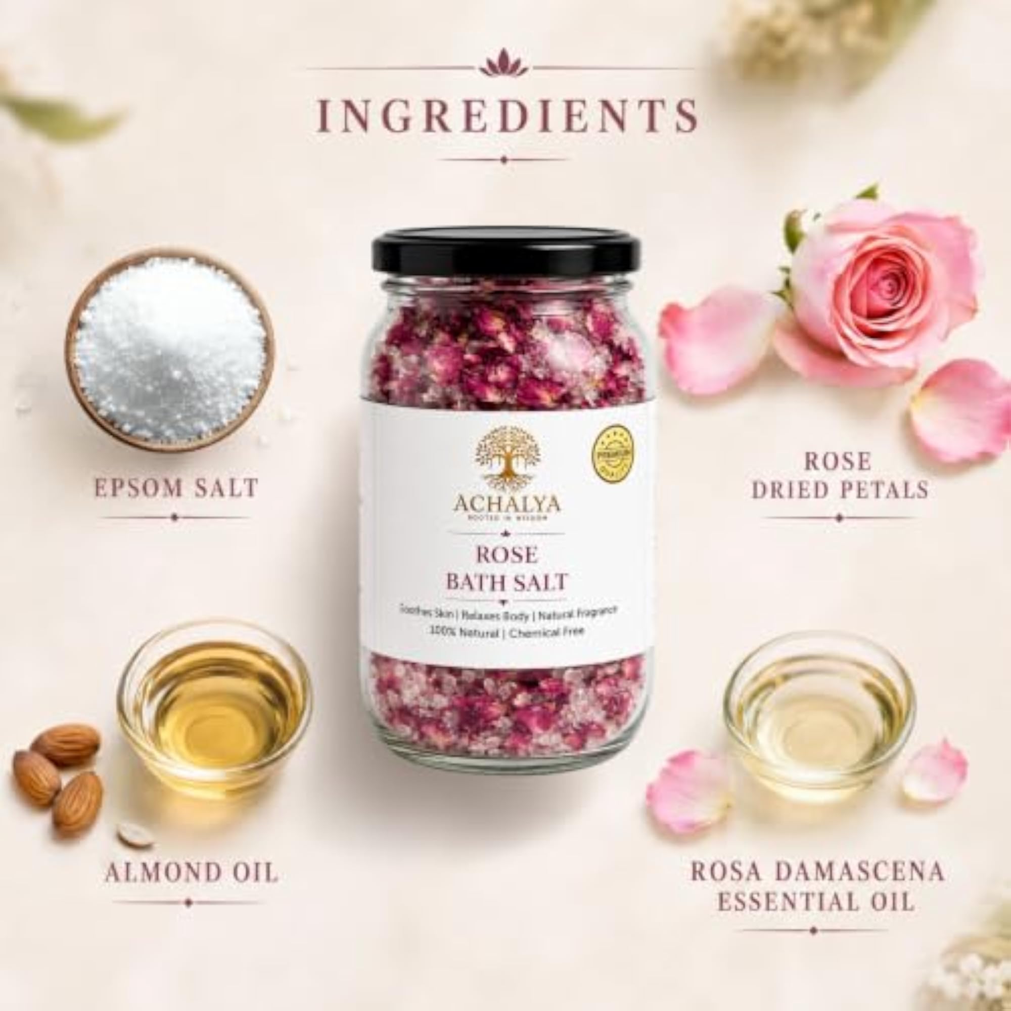 Ayurvedic Rose Bath Salt with Real Rose Petals