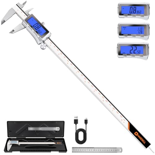 HARDELL Digital Caliper 12 Inch, Rechargeable All Metal W/Backlight Screen
