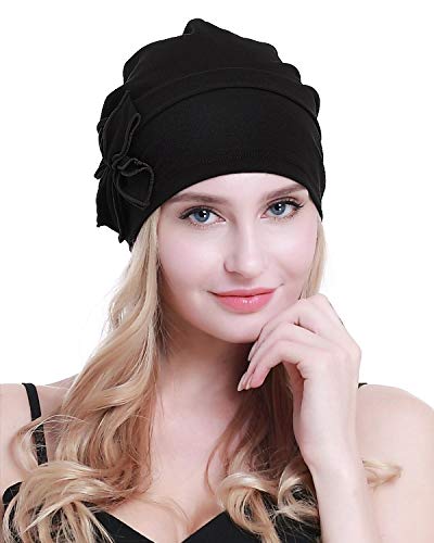 Osvyo Cotton Chemo Turbans Headwear Beanie Hat Cap For Women Cancer Patient Hairloss Black #TOP4