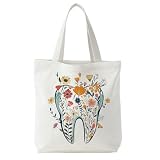 KBRCT Dentist Gifts Tote Bag for Women, Dental Hygienist Gifts Canvas Tote Bag, Dental Assistant Gift, Floral Tooth Dentist Reusable Shopping Grocery Bags