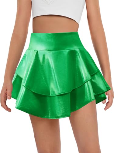 Image of Haloumoning Girls Metallic Skater Skort Kids Shiny Scooter Skirt 4-14 Years
