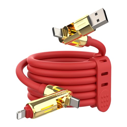 Image of MFish 240W 4-in-1 Fast Charging Cable, Red, 6.6FT | Carrying Case, USB-A & USB-C to USB-C /Lightning, For iPhone 17 /16 /15 /14, MacBook, iPad, Laptop, Samsung S25 /S24