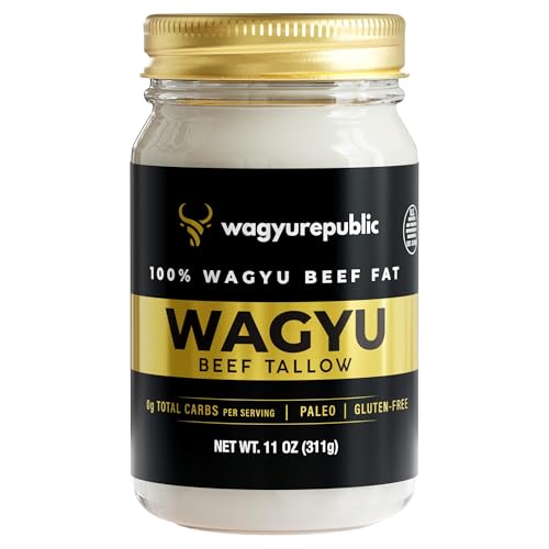 Wagyu Republic Beef Tallow ⎸11oz Glass Jar, Grass Fed Wagyu Beef Tallow, Great for Cooking Steak...