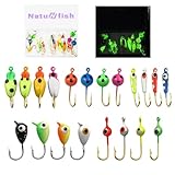Natufish Glow Ice Fishing Jigs | Winter Ice Fishing Lures Set | Micro Jig Head for Pike, Panfish, Crappie, Perch, Walleye, Trout, Bluegill - with Storage Box(20pcs,kit)