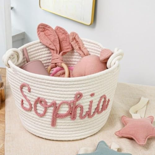 Regalo Personalizado For Recién Nacidos, Hecho A Mano, Con Nombre De Bebé, Cesta De Juguetes For Bebé, Cesta Con Nombre De Niño O Niña, Organizador De Pañales For Bebé.(S 22X16CM)