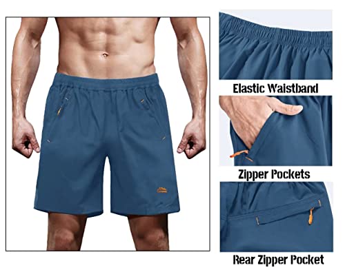 Magcomsen Mens Gym Shorts With Pockets Summer Shorts Zipper Pockets Quick Dry Hiking Shorts Running Outdoor Shorts Blue Grey 38 #TOP1