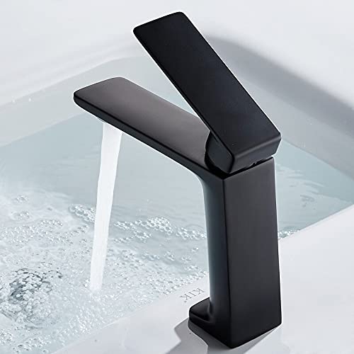 Mitigeur de lavabo noir style cascade pour meuble de salle de bain