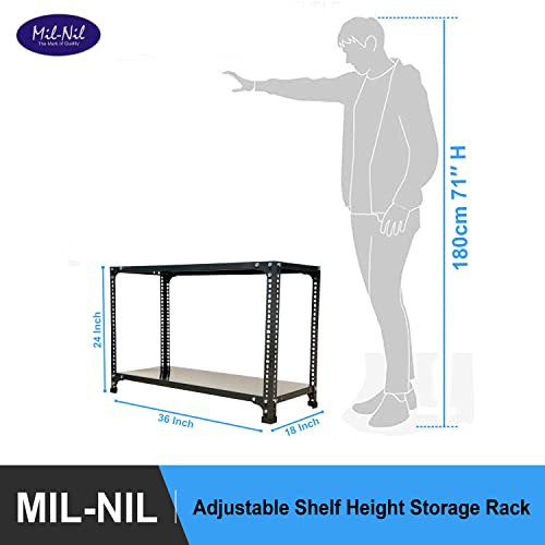 Image of Mil-Nil Prime CRC Sheet 2 Shelf 24 Gauge Multipurpose Slotted Angle Rack | Adjustable Shelf Hight Rack for Home & Kitchen (24x36x18 Inch, 8 Kg, Grey) 16 Gauge Angles