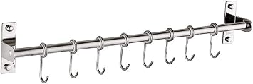 Kitchen Shelf Hanger, Stainless Steel Kitchen Utensil Holder Organizer Wall Mounted Pan Pot Hanging Rack with 6/8 Removable Hooks