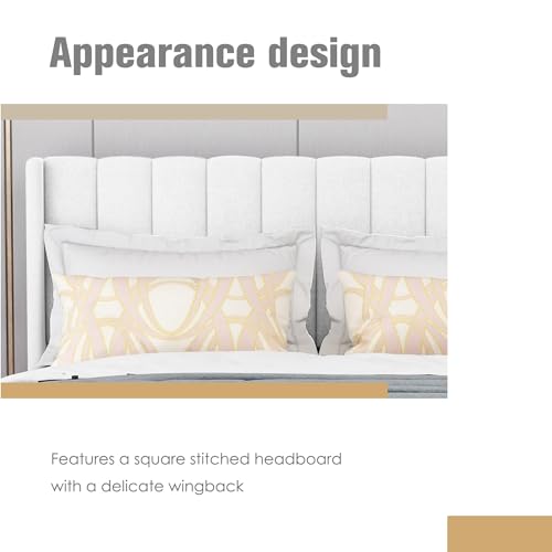 Image of AGARTT Upholstered Platform Bed Frame Full Size, White Linen