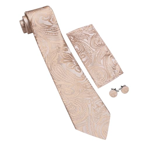 Image of Barry.Wang Men Tie Set Paisley Silk Necktie Pocket Square Cufflinks Formal Wedding Business Party