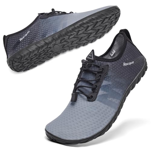 Racqua Mens Swim Water Shoes Barefoot Quick Dry Lightweight Pool Gradient Sports Beach Aqua Outdoor Shoes Grey/Black 11.5 Women/10.5 Men