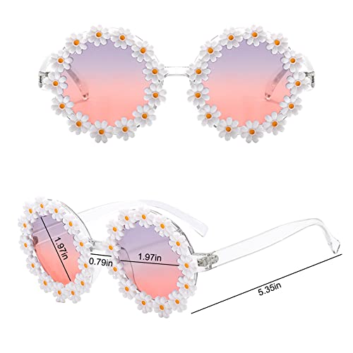 VIOKKO 6 Pairs Round Daisy Flower Sunglasses for Women Girls Flower Shaped Retro Disco Festival Sunglasses Glasses Eyewear for Outdoor Beach Party Favors2
