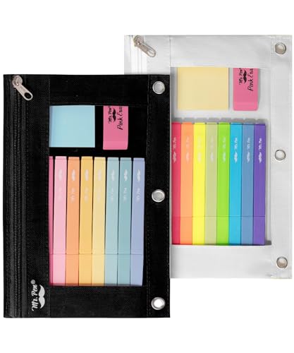 Image of Mr. Pen- Pencil Pouch for 3 Ring Binder, 2 Pack, 10 inchx6.75 inch, Smooth Zipper | Clear Window, Large Capacity Pencil Case with 3 Reinforced Grommets for School, Office, Supplies Storage | Clear Window, Large Capacity Pencil Case with 3 Reinforced Grommets for School, Office, Supplies Storage
