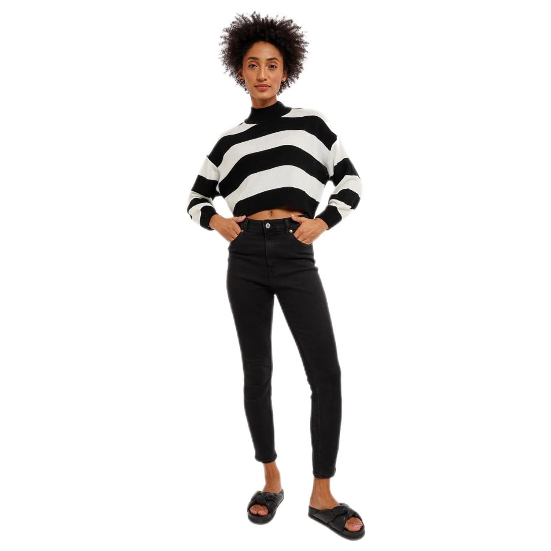 Women's Striped Oversized Fit Full Sleeve Round Neck Acrylic Sweater