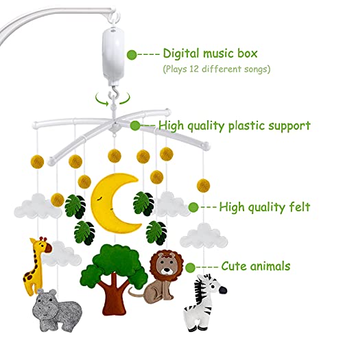 Musical Baby Crib Mobile For Boys & Girls - Jungle Safari Nursery Mobiles - Bassinet Mobile With Arm Holder #TOP2
