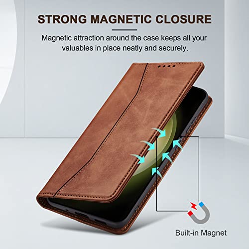 Image of Jasonyu Flip Wallet Case for Samsung Galaxy S23 5G,Leather Magnetic Folio Cover with Card Holder,Kickstand - TPU Shockproof Durable Protective Phone Case,Brown