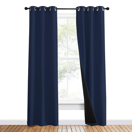 Image of NICETOWN 100% Blackout Curtain Set, Thermal Insulated & Energy Efficiency Window Draperies for Guest Room, Full Shading Panels for Shift Worker and Light Sleepers, Navy Blue, 37W x 80L, 2 PCs