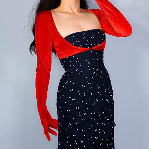 Image of DooWay Velvet Bolero Gloves TECH Touchscreen Shrug Crop Top Dance Evening Shawl