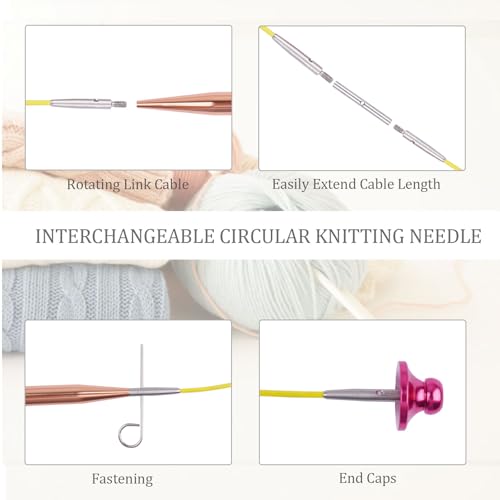 BsHooker Interchangeable Circular Knitting Needles Set with Case,13 Pairs Aluminum Knitting Needles 3mm to 10mm,Lightweight and Durable for Handmade DIY Knitting with Knitting Accessories,Rose Gold by BsHooker - Image 5