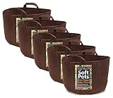 Soft POTS (3 Gallon) (5 Pack) Best Aeration Fabric Garden Pots from Maui Mike's. Thicker Hemp Materi