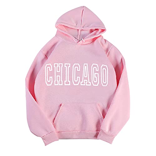Image of 2026 Hoodies for Women UK Women Winter Hooded Sweatshirt Casual Print Long-Sleeved O-Neck Pocket Pullover Top (S) Pink