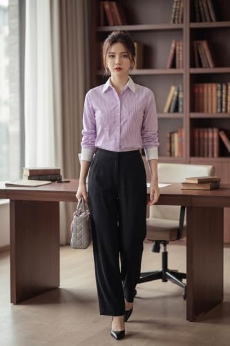 Image of Style Quotient Women Stripe Polycotton Regular Fit Colorblock Formal Shirt