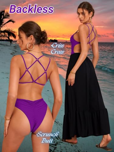 Image of ShawGobow Sexy Swimsuit for Women,Backless Scrunch Butt High Cut Monokini,One Piece Cheeky Bathing Suit Beach Pool Party