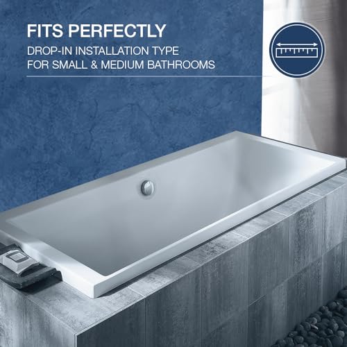 Image of Kohler Evok Bath tub for bathroom | Drop-in Acrylic Bathtub with Lumbar Support | Ergonomically-Crafted for Large Bathrooms | White, 1800mm