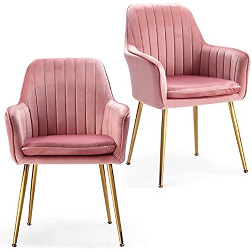 Image of Pair of 2 Stylish, Modern, Elegant & Comfortable Velvet Arms Chairs for Dinning Living Hotel Cafe (2 Chairs) (Pink)