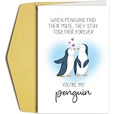 Romantic Wedding Anniversary Card for Couple Boyfriend Girlfriend, Poem Love Card for Him Her, Funny Penguin Birthday Cards from Wife Husband, You Are My Penguin