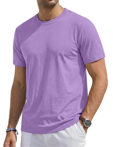 TACVASEN Men's T-Shirts Lightweight Casual Short Sleeve Tshirts Cotton T Shirts for Men UK Quick Dry Summer Tops Light Purple M