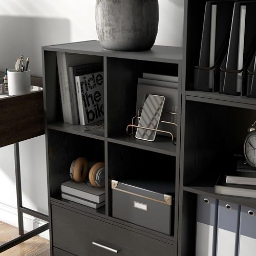 Homes: Inside + Out Apexa 4-Cube Storage Organizer Shelves, Stackable Wood Bookcase Fits Cubby Bins for Organization, Dorm Teen Room Decor & Home Office, Black by HOMES: INSIDE + OUT - Image 6