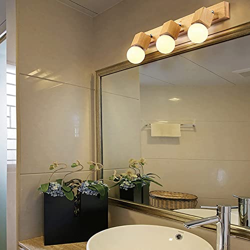 Apliques de pared para baño E27, lámparas frontales de espejo de madera moderna 8