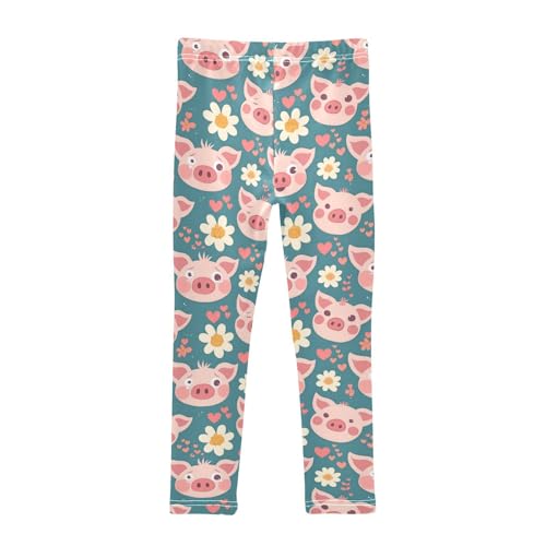 Pink Pig Faces Girls' Leggings Toddler Doodles Flowers Hearts Kids Yoga Pants Dance Active Tights 4T2