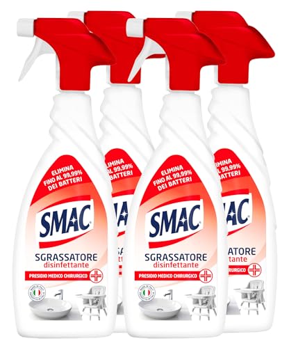 Smac Express Sgrassatore Disinfettante, Detergente Spray Multisuperficie con Azione Sgrassante Adatto alla Pulizia Quotidiana - 4 Flaconi da 650 ml