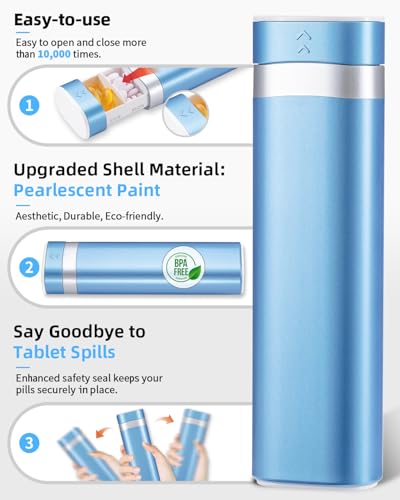 Image of Betife Travel Pill Organizer Weekly 7 Day, Compact Daily Pill Box, Portable Medicine Case for Vitamins Supplements, Drawer-Shaped (Blue)
