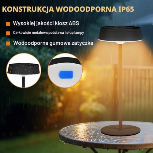 HOTUT Solarna lampa stołowa, bezprzewodowa, 4000 mAh, do użytku na zewnątrz, zasilana energią słoneczną i USB-C, z funkcją ściemniania, dotykowa lampa stołowa LED z 3 trybami kolorów, wodoszczelność