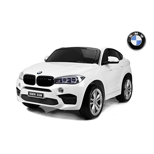 BMW X6 M elbil för barn, vit, två säten i läder, 2 x 120W, originallicensierad, batteridriven, öppningsdörrar, elektrisk broms, 2x motor, 12V10Ah batteri, 2,4 GHz fjärrkontroll, mjuka EVA-hjul, mjuk start